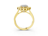 Yellow gold Heart Halo Diamond Cluster Engagement Ring with Milgrain Bezel Setting and Solitaire Band_12