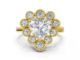 Yellow gold Heart Halo Diamond Cluster Engagement Ring with Milgrain Bezel Setting and Solitaire Band_21