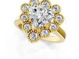 Yellow gold Heart Halo Diamond Cluster Engagement Ring with Milgrain Bezel Setting and Solitaire Band_22