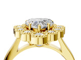 Yellow gold Heart Halo Diamond Cluster Engagement Ring with Milgrain Bezel Setting and Solitaire Band_25
