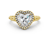 Yellow gold Heart Halo Diamond Engagement Ring with Intricate Filigree Band and Four-Prong Setting_36