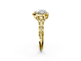 Yellow gold Heart Halo Diamond Engagement Ring with Intricate Filigree Band and Four-Prong Setting_38