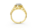 Yellow gold Heart Halo Diamond Engagement Ring with Intricate Filigree Band and Four-Prong Setting_39