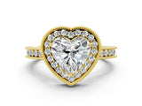 Yellow gold Heart Halo Diamond Engagement Ring with Milgrain Pave Band and Four-Prong Setting_12