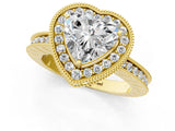 Yellow gold Heart Halo Diamond Engagement Ring with Milgrain Pave Band and Four-Prong Setting_64