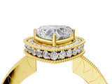 Yellow gold Heart Halo Diamond Engagement Ring with Milgrain Pave Band and Four-Prong Setting_67