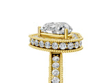Yellow gold Heart Halo Diamond Engagement Ring with Milgrain Pave Band and Four-Prong Setting_68