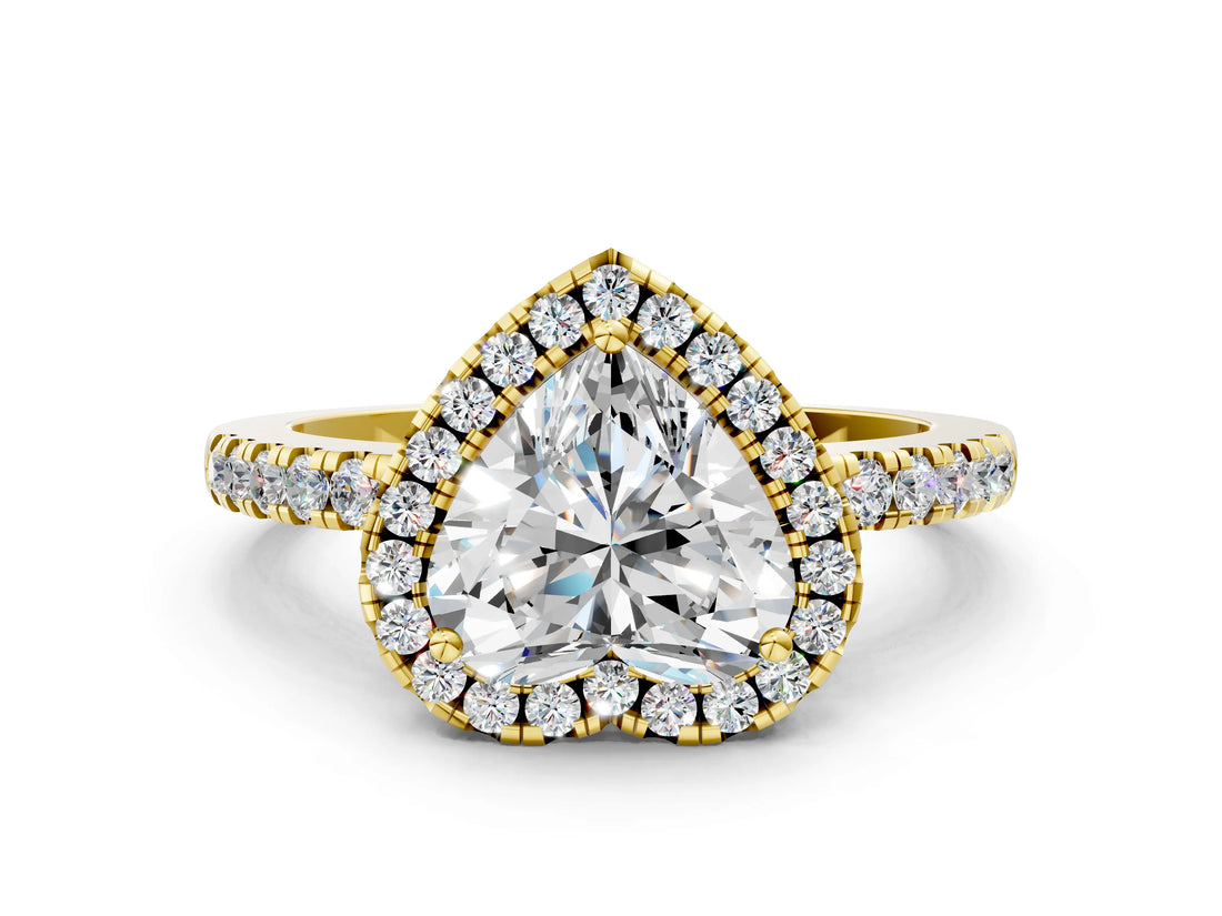 Yellow gold Heart Halo Diamond Engagement Ring with Pavé Band and Four-Prong Setting_81