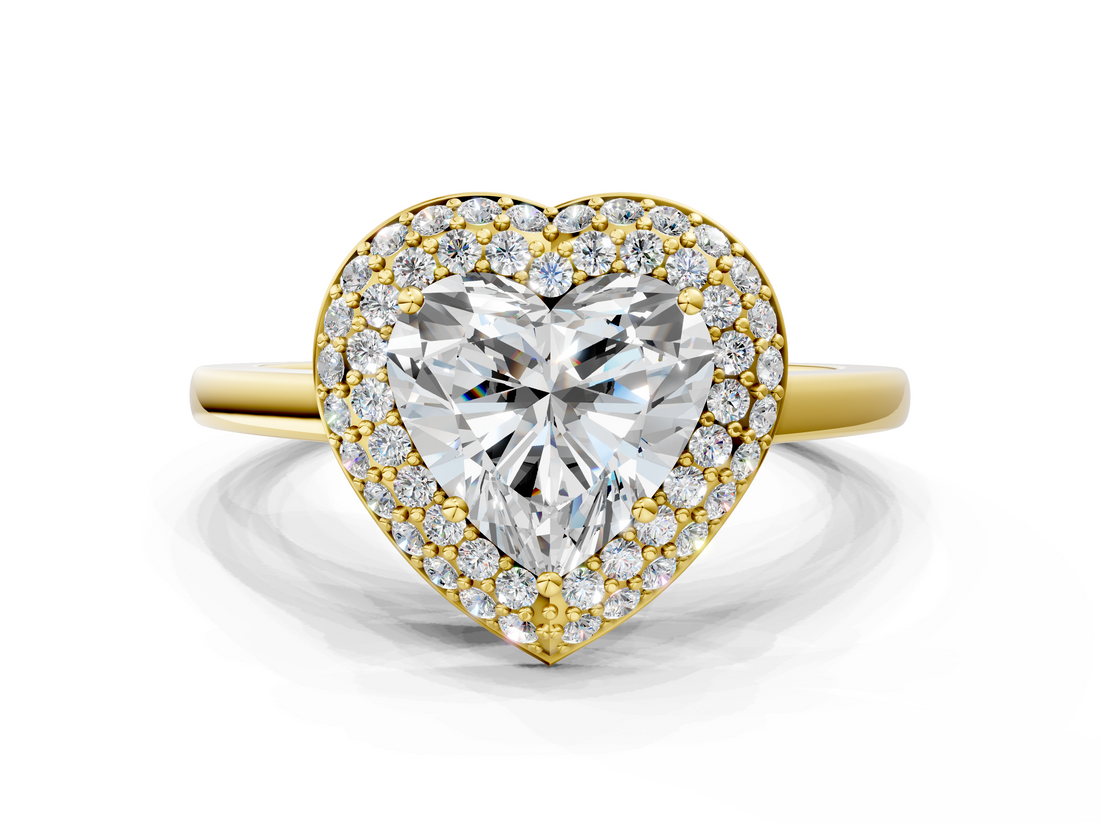 Yellow gold Heart Halo Diamond Engagement Ring with Solitaire Band and Four-Prong Setting_16