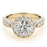 Yellow gold Heart Halo Diamond Engagement Ring with Split Shank Band and Four-Prong Setting