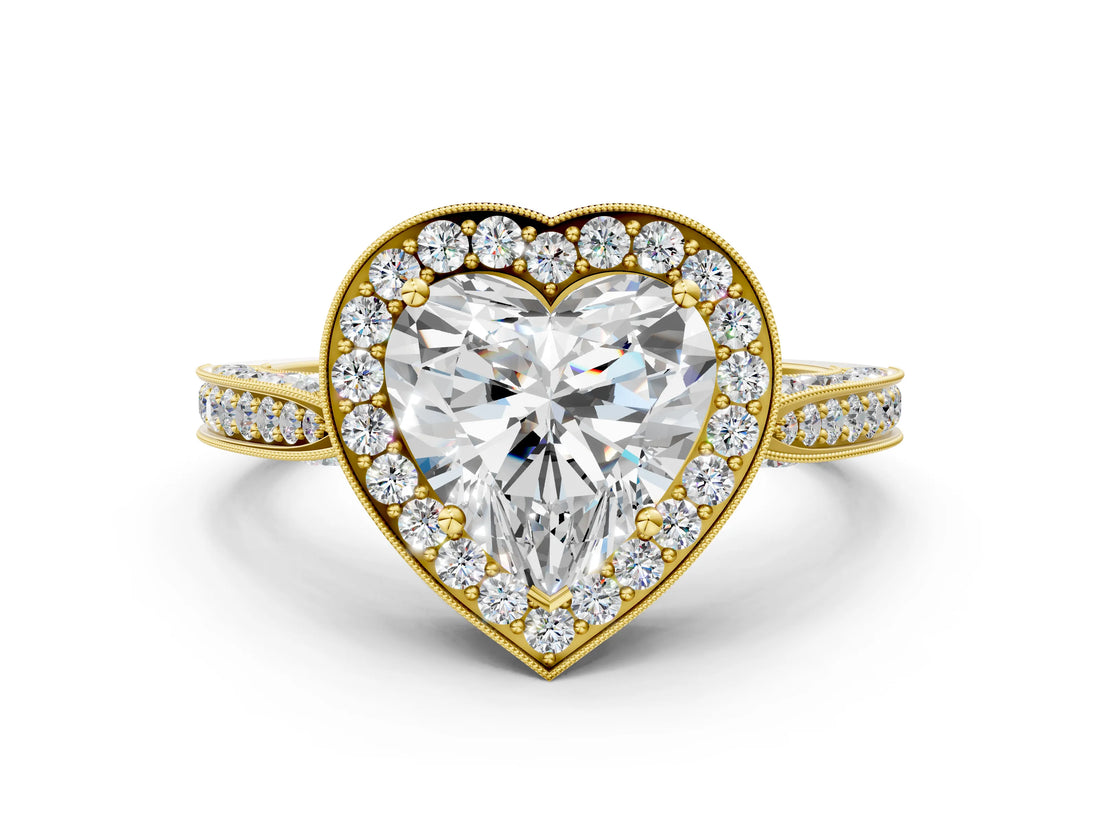 Yellow gold Heart Halo Diamond Engagement Ring with Split Shank Band and Four-Prong Setting_6