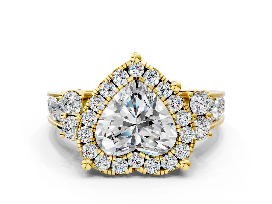 Yellow gold Heart Halo Diamond Engagement Ring with Split Shank and Four-Prong Setting_43