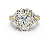 Yellow gold Heart Halo Diamond Engagement Ring with Split Shank and Prong Setting_65