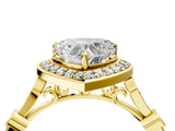 Yellow gold Heart Halo Diamond Engagement Ring with Twisted Band and Four-Prong Setting 4