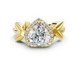 Yellow gold Heart Halo Diamond Floral Band with Four-Prong Setting_76