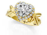 Yellow gold Heart Halo Diamond Floral Band with Four-Prong Setting_77
