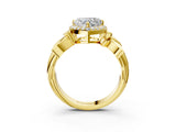 Yellow gold Heart Halo Diamond Floral Band with Four-Prong Setting_79