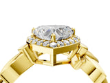 Yellow gold Heart Halo Diamond Floral Band with Four-Prong Setting_80