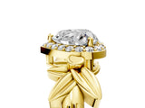 Yellow gold Heart Halo Diamond Floral Band with Four-Prong Setting_81