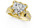 Yellow gold Heart Halo Diamond Floral Split Shank Engagement Ring 1
