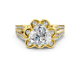 Yellow gold Heart Halo Diamond Floral Split Shank Engagement Ring
