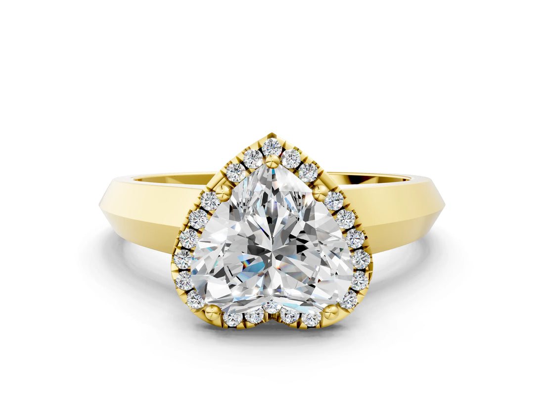 Yellow gold Heart Halo Diamond Ring with Cathedral Band and Four-Prong Setting_62