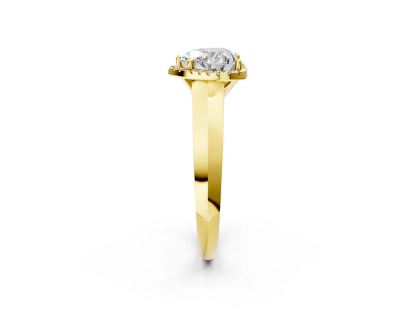 Yellow gold Heart Halo Diamond Ring with Cathedral Band and Four-Prong Setting