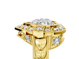 Yellow gold Heart Halo Diamond Ring with Milgrain Bezel and Prong Setting_11