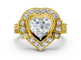 Yellow gold Heart Halo Diamond Ring with Milgrain Bezel and Prong Setting_6