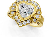 Yellow gold Heart Halo Diamond Ring with Milgrain Bezel and Prong Setting_7