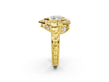 Yellow gold Heart Halo Diamond Ring with Milgrain Bezel and Prong Setting_8