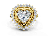 Yellow gold Heart Halo Diamond Ring with Milgrain Edge and Round Prong Setting_26