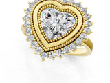 Yellow gold Heart Halo Diamond Ring with Milgrain Edge and Round Prong Setting_27