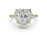 Yellow gold Heart Halo Diamond Ring with Pavé Band and Prong Setting_20