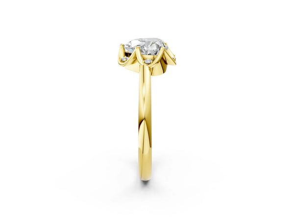 Yellow gold Heart Halo Diamond Ring with Round Cluster Setting, Solitaire Band, and Four-Prong Setting