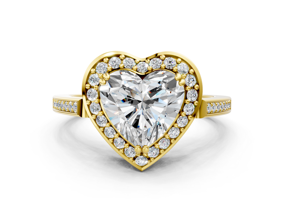 Yellow gold Heart Halo Diamond Ring with Split Shank and Four-Prong Setting_18