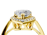 Yellow gold Heart Halo Diamond Ring with Split Shank and Four-Prong Setting_22