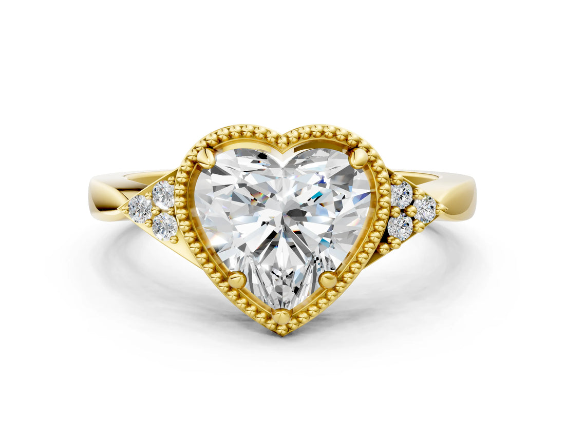 Yellow gold Heart Halo Diamond Ring with Tapered Band and Four-Prong Setting_10