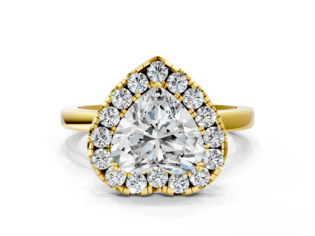 Yellow gold Heart Halo Diamond Solitaire with Pavé Band and Four-Prong Setting_71