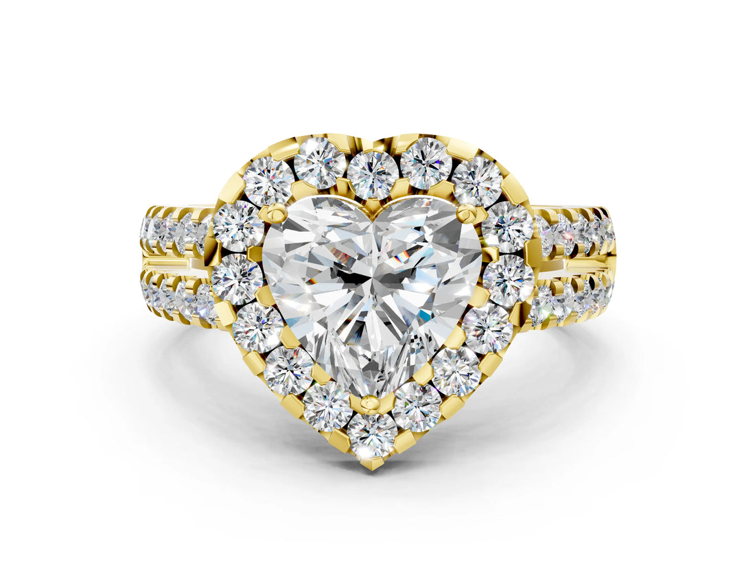 Yellow gold Heart Halo Diamond Split Shank Engagement Ring with Prong Setting_51