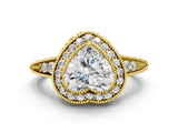 Yellow gold Heart Halo Diamond Split Shank Ring with Milgrain Detail_49