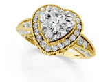 Yellow gold Heart Halo Diamond Split Shank Ring with Milgrain Detail_50