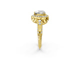 Yellow gold Heart Halo Diamond Split Shank Ring with Milgrain Detail_51