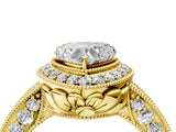 Yellow gold Heart Halo Diamond Split Shank Ring with Milgrain Detail_53