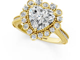 Yellow gold Heart Halo Milgrain Pave Diamond Ring with Four-Prong Setting 1