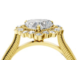 Yellow gold Heart Halo Milgrain Pave Diamond Ring with Four-Prong Setting 4
