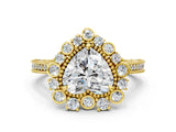 Yellow gold Heart Halo Milgrain Pave Diamond Ring with Four-Prong Setting