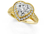 Yellow gold Heart Halo Milgrain Solitaire with Bezel Set Side Stones and Pave Band_33