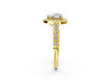 Yellow gold Heart Halo Milgrain Solitaire with Bezel Set Side Stones and Pave Band_34