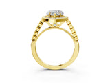 Yellow gold Heart Halo Milgrain Solitaire with Bezel Set Side Stones and Pave Band_35